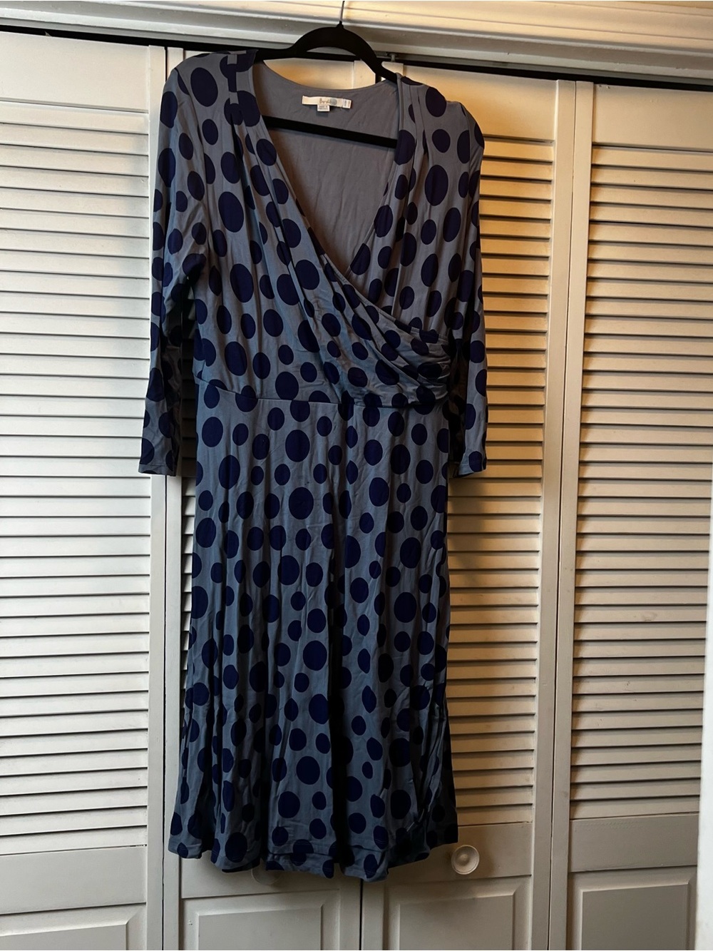 Boden Grey and Navy Polka Dot Wrap Dress